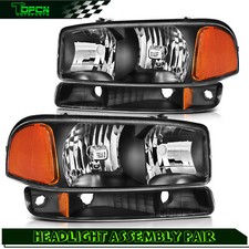 For 1999-2007 Gmc Sierra Yukon Xl Headlights Assembly Black Bumper Headlamps Set