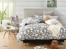 Cal King Leafy Print Pure Cotton Bed Set: 1 Duvet Cover + 2 Pillow Shams (O2110)