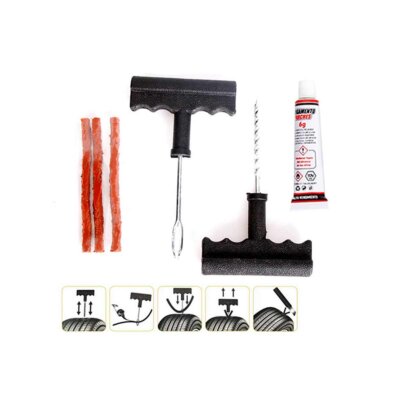 Kit Riparazione Gomme Auto E Moto - 2 Set Con Strisce Gomma, Forcelle E Trapano