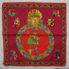 M294 GIANNI VERSACE Silk Red Scarf Scarves Pocket Square 17" X 17"