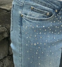 CACHE Denim With RHINESTONES 5 POCKET BLUE JEANS SZ 4 EU 36