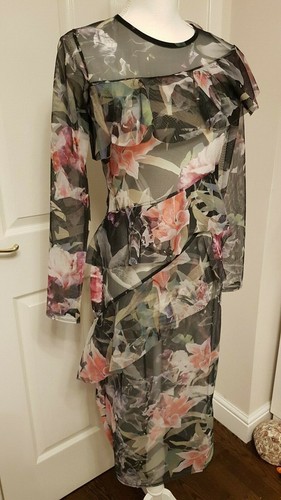 Top Shop Transparent Floral Ruffle Long Sleeve Dress Size 12 - Picture 2 of 11