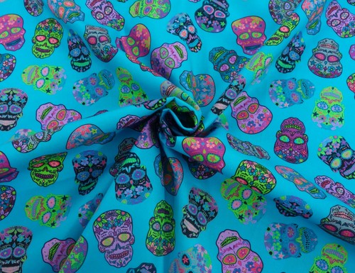 Candy Skull Fabric Halloween Cotton Mexican Day of the Dead Patchwork Quality - Picture 8 of 13