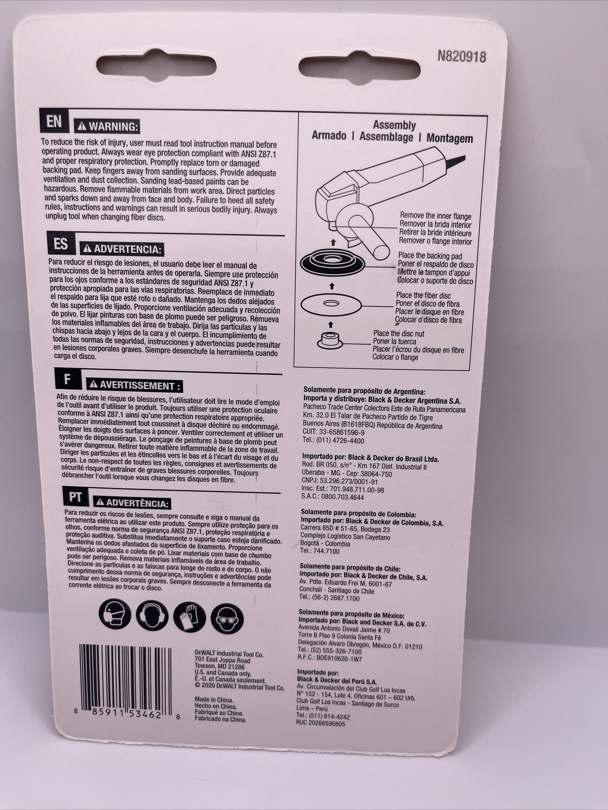 Dewalt Fiber Disc Backing Pad 4 1/2” For Angle Grinders With Nut