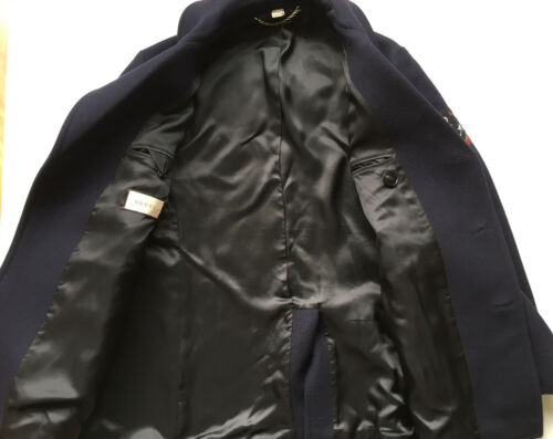 $5500 GUCCI Mens Tiger Silk Embroidered Cruise Pea Coat Wool Navy Size 50, US 42 - Picture 8 of 12