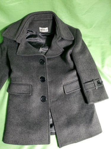 Kids Wool Pea Coat - Herringbone Black Dark Gray Size 6yr Under 21" Tall Style - Picture 2 of 14
