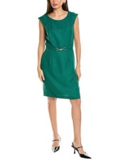 Tahari ASL Textured Sheath Boucle Dress Gold Buckle - Evergreen - Size 10