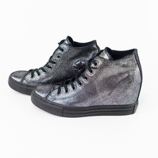 Converse Chuck Taylor All Star Hidden Heel Wedge Silver Black Sparkle Womens 8