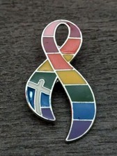 LGBTQ Pride Rainbow Awareness Ribbon With White Christian Cross Lapel Pin