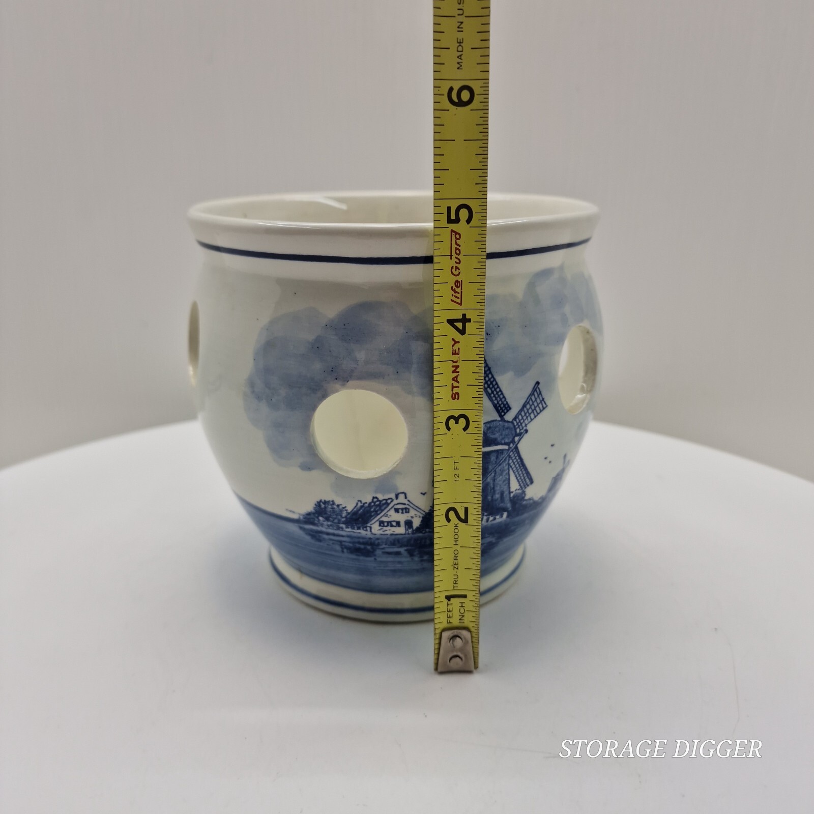 VTG Delft Blauw Crocus Bowl/Bulb Planter Hand Painted Windmill Sailboat Holland