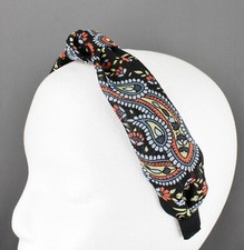 Black turban knot headband fabric covered band grip teeth floral flower print