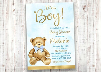 Bear Baby Shower Invitation, Boy, Baby Boy, Bear, Teddy Bear, Printed or  Digital