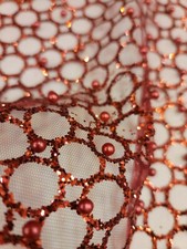 Fabric Sold By The Yard Burgundy Beaded Lace Glitter Sparkle Pearls On Mesh Prom