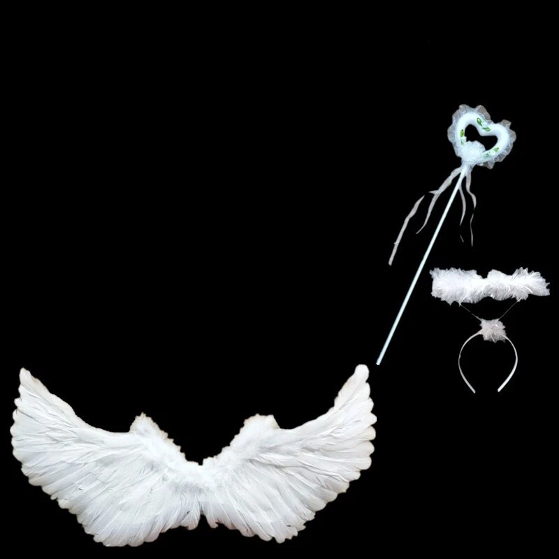Alas de pluma de ángel con varita de anillo halo accesorios de disfraz adulto/adolescente/niños San Valentín Foto 3 de 4