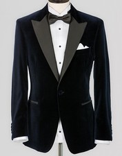 Men Black Velvet Coat Jacket Blazer Designer Grooms Wedding Dinner Tuxedo