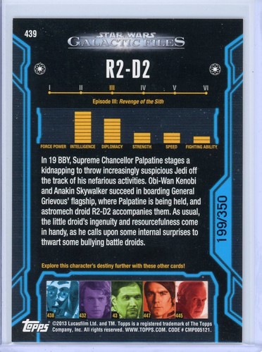 2013 Topps STAR WARS Galactic Files 2 R2-D2 Blue Foil Parallel #199/350 - Picture 2 of 2