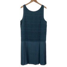 Loft Ann Taylor Dress Womens 18 Dusty Blue Crochet Pleated Drop Waist Sleeveless