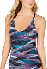 Nike Line Up Printed Cross-Back Tankini Top Fuchsia Black Purple Size XS