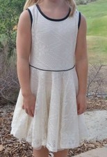 KNITWORKS girls Ivory Black Trim DRESS 8