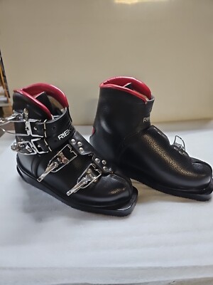 Vintage 1960\'s Rieker Ski Boots Black Leather Metal Buckle  Germany Vintage Rieker Downhill Skiing Buckle Ski Boots Black  main image 3