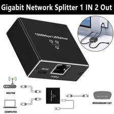 1000Mbps Ethernet Splitter Adapter RJ45 Cable LAN Network Internet 1 IN 2 Out US