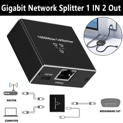 1000Mbps Ethernet Splitter Adapter RJ45 Cable LAN Network Internet 1 IN 2 Out US