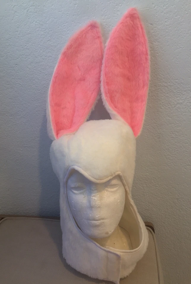 Disfraz Cosplay Conejito Conejo Sombrero Peludo Vellón Orejas con Cable Pascua Blanco y Rosa (60 Foto 2 de 4
