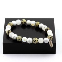 Steine Und Mineralien. Armband Perlen Howlith + Dalmatiner Jaspis + Mondstein
