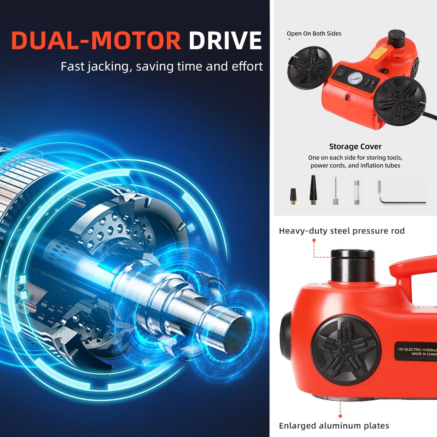 Electric Car Jack Kit 5 Ton 12V Hydraulic Floor Jack with Tire Inflator Pump