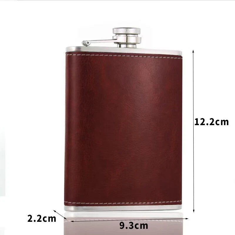 Abrigo de cuero para exteriores con botella de cadera de vino de calabaza de acero inoxidable de 6 OZ Foto 3 de 4