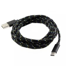 BLACK BRAIDED 10FT LONG TYPE-C USB CABLE QUICK CHARGING POWER CORD USB-C WIRE