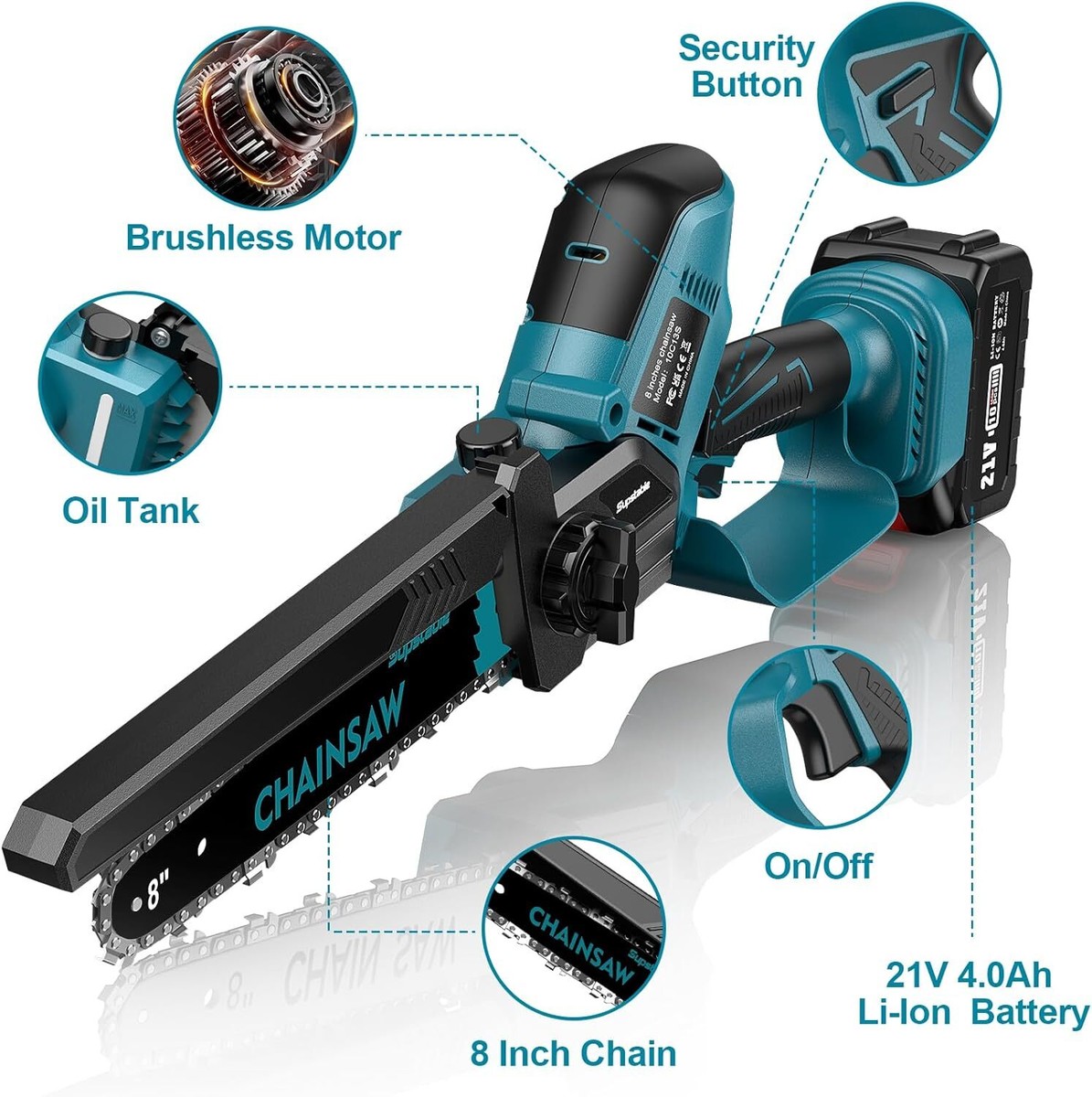 Mini Tronçonneuse De 8 Pouces Avec Moteur Sans Balais, 2