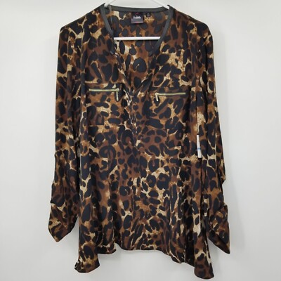 NWT Rafaella Cheetah Print Long Sleeved Women's Blouse Shirt Size Large