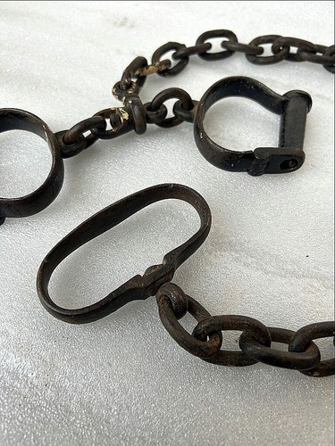 Antiguo Raro Hierro Pesado Forjado a Mano Sistema de Bloqueo Cadena Larga Esposas Criminales - Imagen 3 de 5