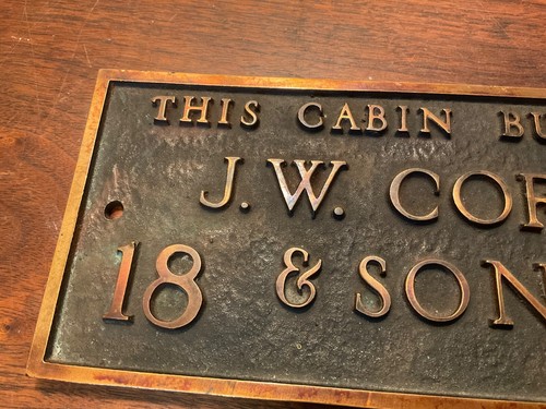 Vintage Solid Brass / Bronze Plaque Sign “Cabin Built by JW Coffin & sons 1895” - Picture 3 of 8