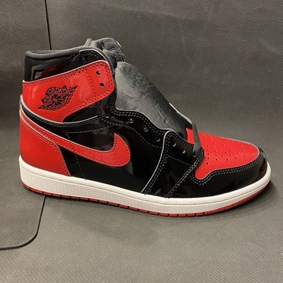 Nike Air Jordan 1 High OG Bred Patent Leather M 42 Neu Rot Schwarz Sneaker 