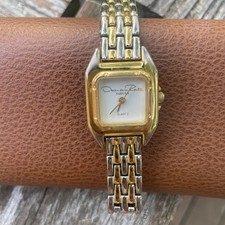 Vintage Oscar de la Renta Parfums Watch 22mm Silver Gold Tone 7”  not working 