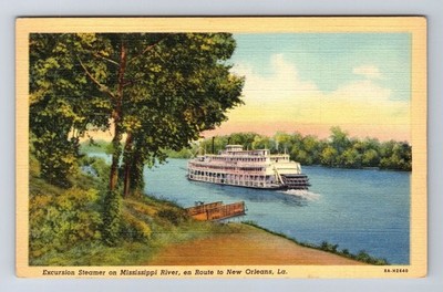New Orleans LA-Louisiana, Excursion Steamer Mississippi River, Vintage Postcard