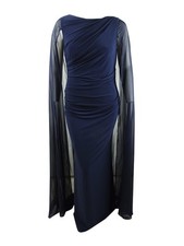 Betsy & Adam Women's Chiffon Cape Gown (4, Navy) 749709693235