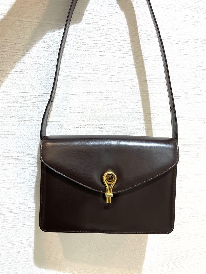 GUCCI Tiger Eye Leather Shoulder Bag Brown 25x18cm Vintage