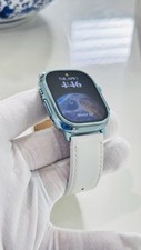 Custom Apple Watch ULTRA 2 49mm SKY BLUE Polished Anodized White Leather LTE GPS
