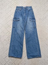 Denim Forum Jeans Womens 24 Blue Farrah Hi Rise Wide Leg Cargo Baggy