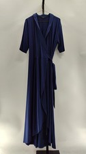 Quince Tencel Jersey Midi Wrap Dress Navy Basic Sleeved XL