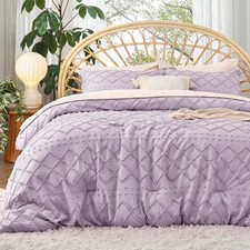 Queen Comforter Set 3 Piece Lavender Boho Tufted Farmhouse Bedsure Distressed
