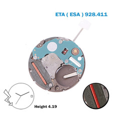 ETA/ESA 928.411 Swiss Movement, Gold Date Disk at 3, 3Hands, Without Hour Wheel