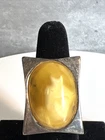 VINTAGE Huge Modernist 925 SILVER Egg Yolk Baltic Amber ring size 7 Adjustable