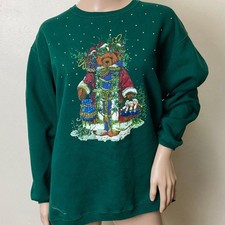 Teddy Bear Saint Nick Vintage 80s Puff Paint Crewneck Sweatshirt