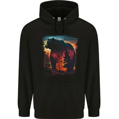 Mythical Grizzly Bear Im Wald Hoodie Schwarz 80% Baumwolle Herren Kapuze