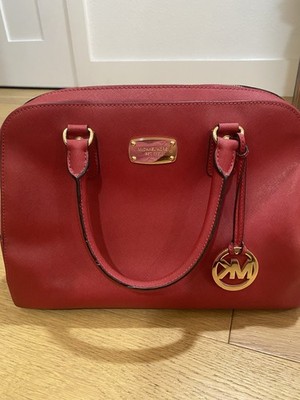 Michael Kors Red Saffiano Dome Satchel Handbag GUC 13x6x10.