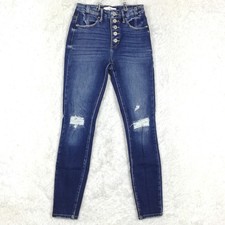 Kancan Womens Jeans Novah High Rise Super Skinny Blue Denim Button Fly 3